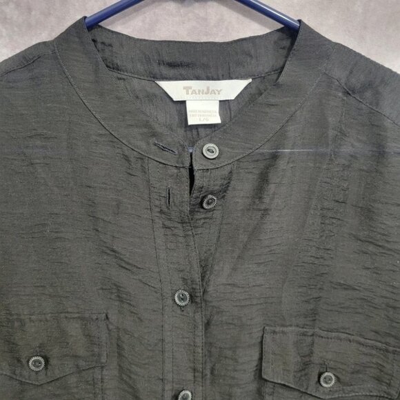 TanJay Black Sheer Soft Lightweight Button Down size Large - Picture 2 of 14